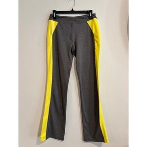 SP Sport Flare Leg Athletic Pants Womens Small Gray Neon Yellow Side Pockets